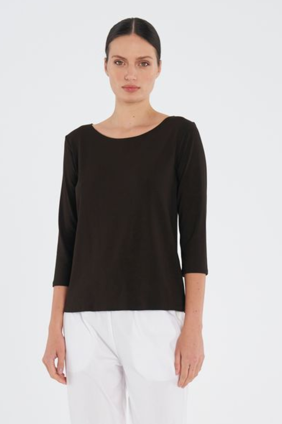 Mela Purdie Relaxed Boat Neck in Matte Jersey Fudge
