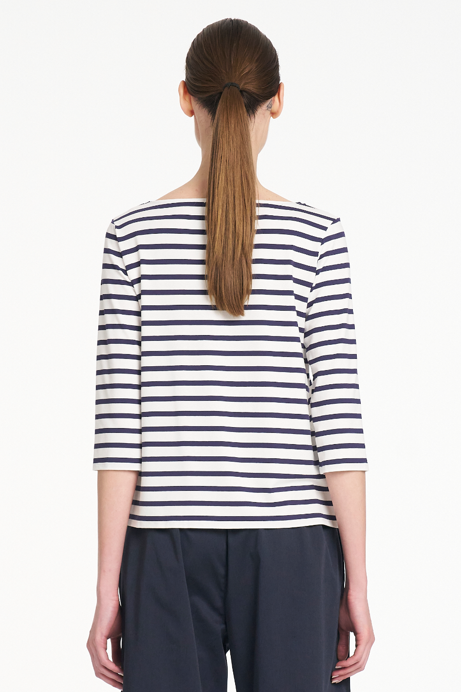 Mela Purdie Relaxed Boat Neck in White and Ink Banner Stripe