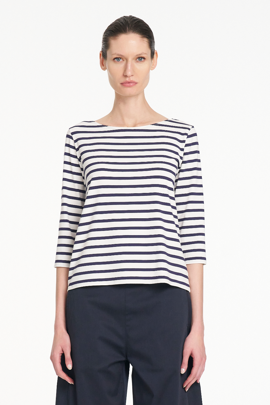 Mela Purdie Relaxed Boat Neck in White and Ink Banner Stripe