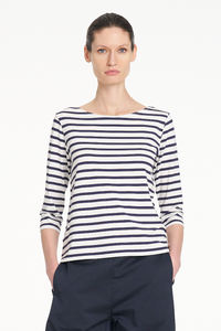 Mela Purdie Relaxed Boat Neck | Banner Stripe | White/Ink