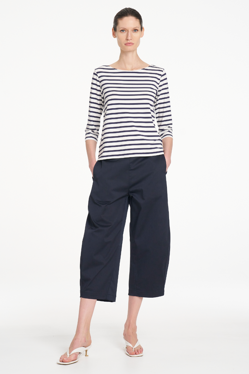 Mela Purdie Relaxed Boat Neck in White and Ink Banner Stripe