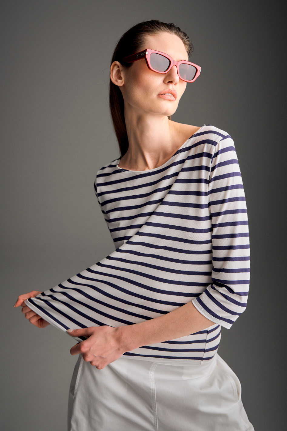 Mela Purdie Relaxed Boat Neck in White and Ink Banner Stripe