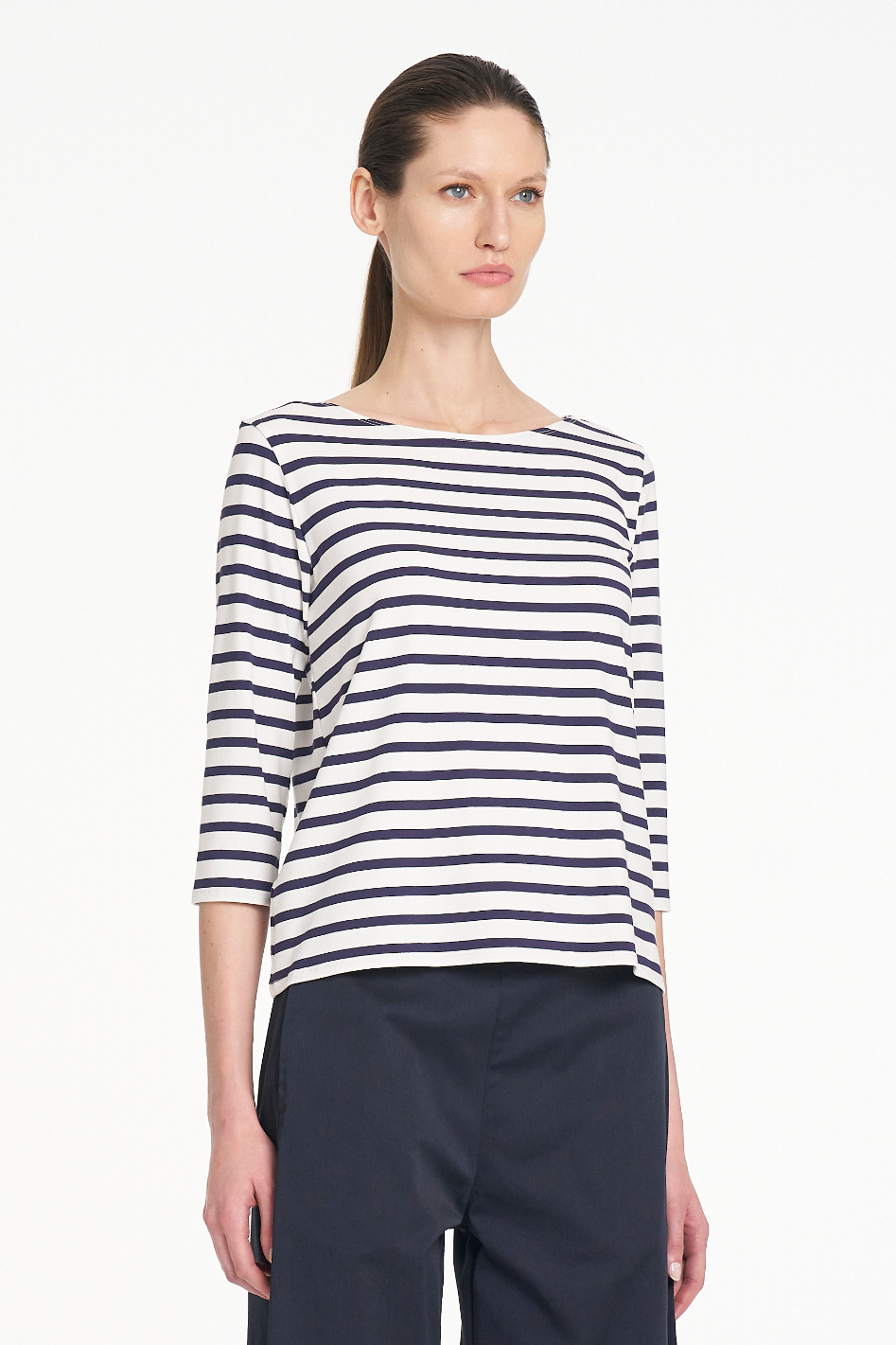 Mela Purdie Relaxed Boat Neck in White and Ink Banner Stripe