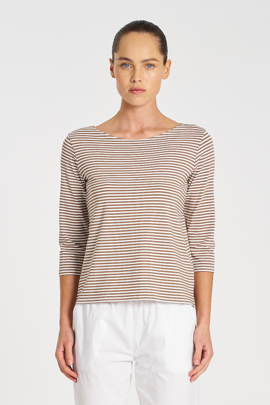 Mela Purdie Relaxed Boat Neck | Yacht Stripe Jersey | Saddle/White