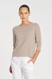 Mela Purdie Relaxed Boat Neck | Yacht Stripe Jersey | Saddle/White