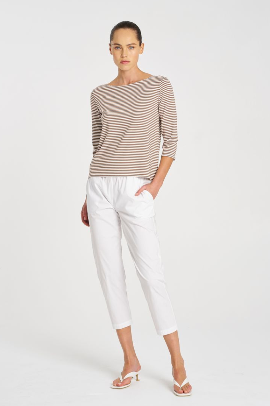 Mela Purdie Relaxed Boat Neck | Yacht Stripe Jersey | Saddle/White