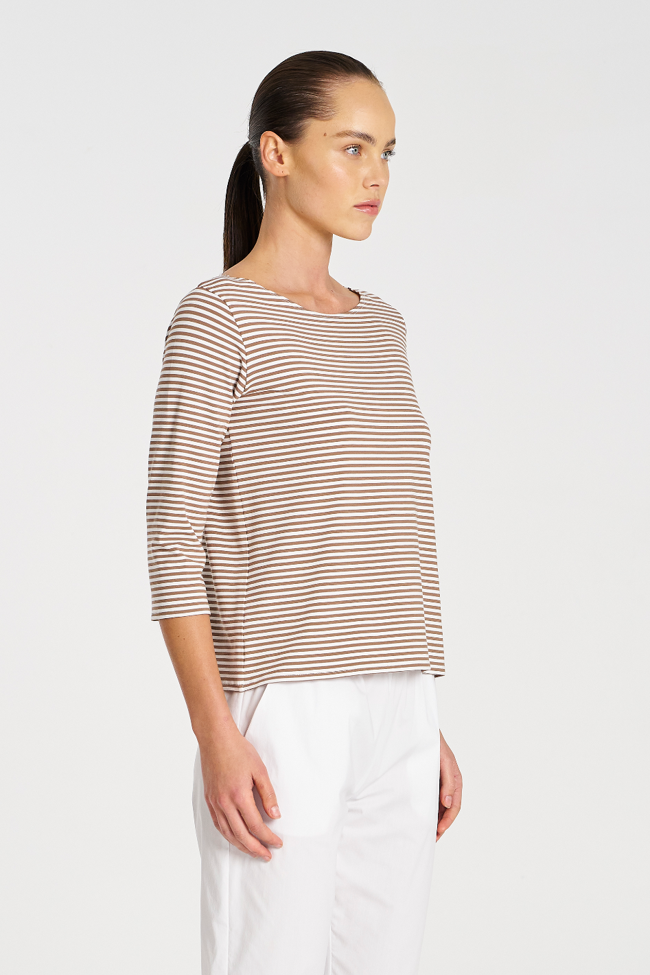Mela Purdie Relaxed Boat Neck | Yacht Stripe Jersey | Saddle/White