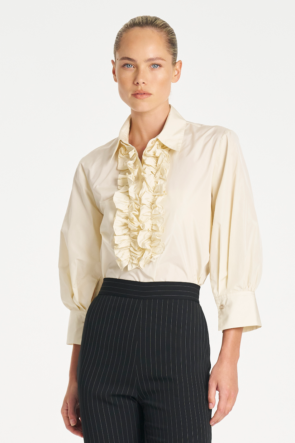 Mela Purdie Ruffle Resort Top in Vanilla Italian Taffeta