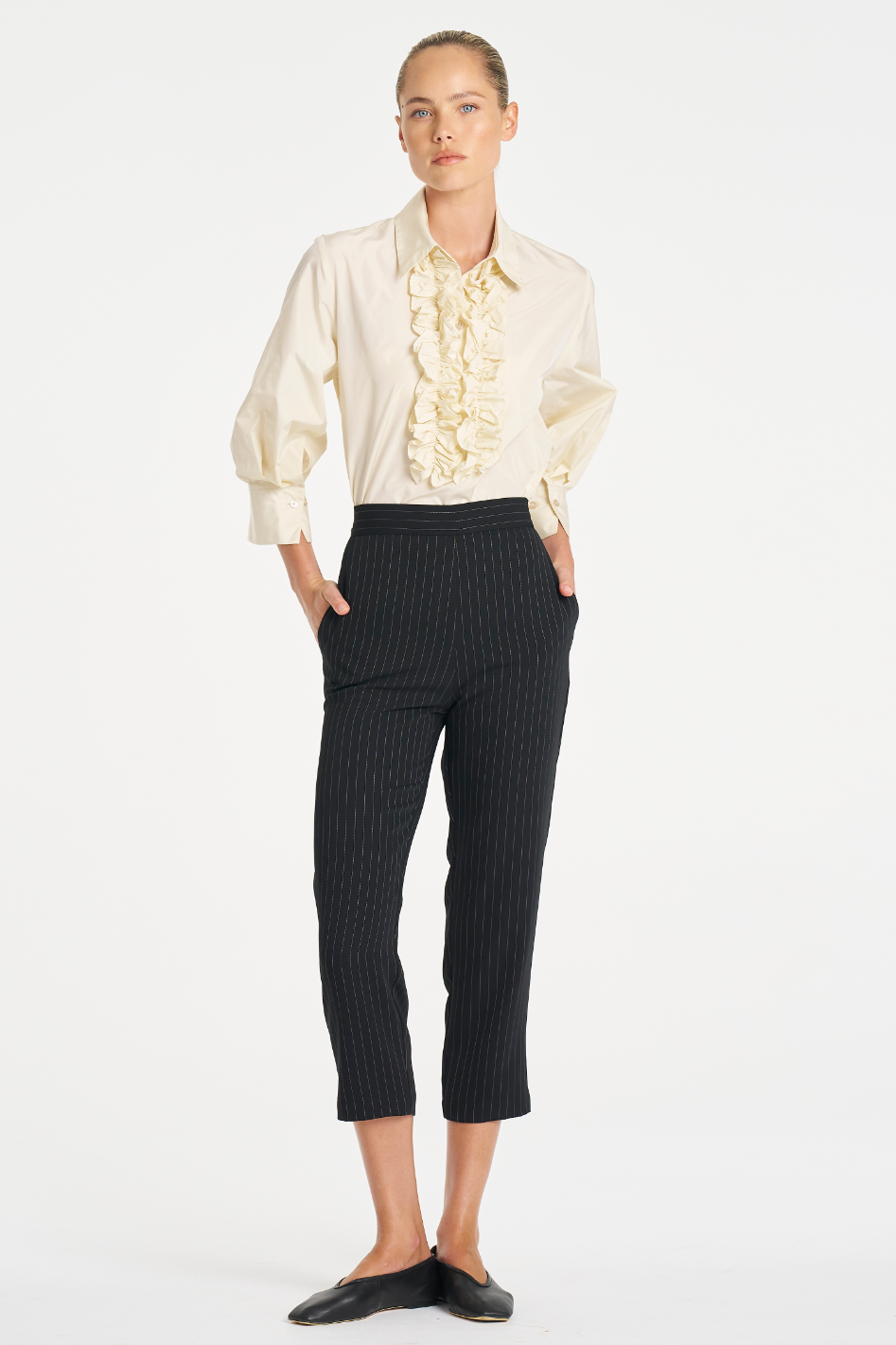 Mela Purdie Ruffle Resort Top in Vanilla Italian Taffeta