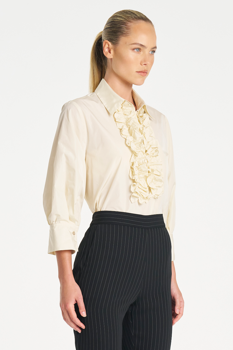 Mela Purdie Ruffle Resort Top in Vanilla Italian Taffeta