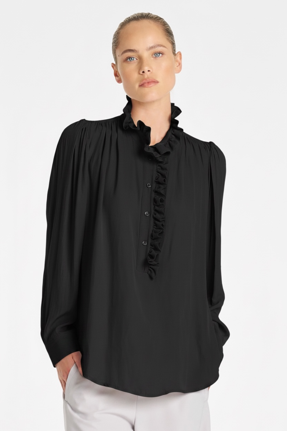Mela Purdie Rufflet Blouse in Black Mache