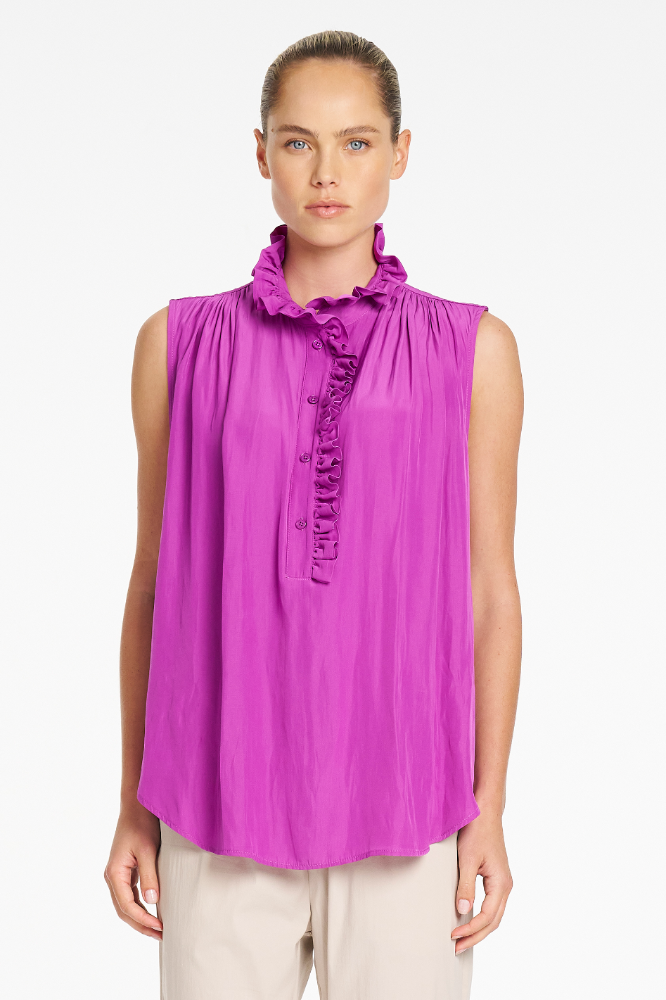 Mela Purdie Rufflet Tank in Dahlia Mache