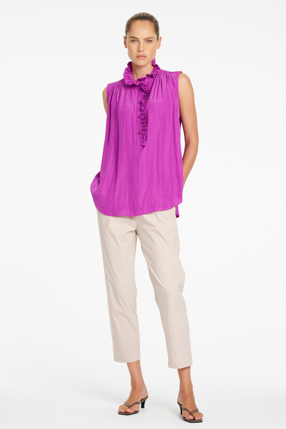 Mela Purdie Rufflet Tank in Dahlia Mache