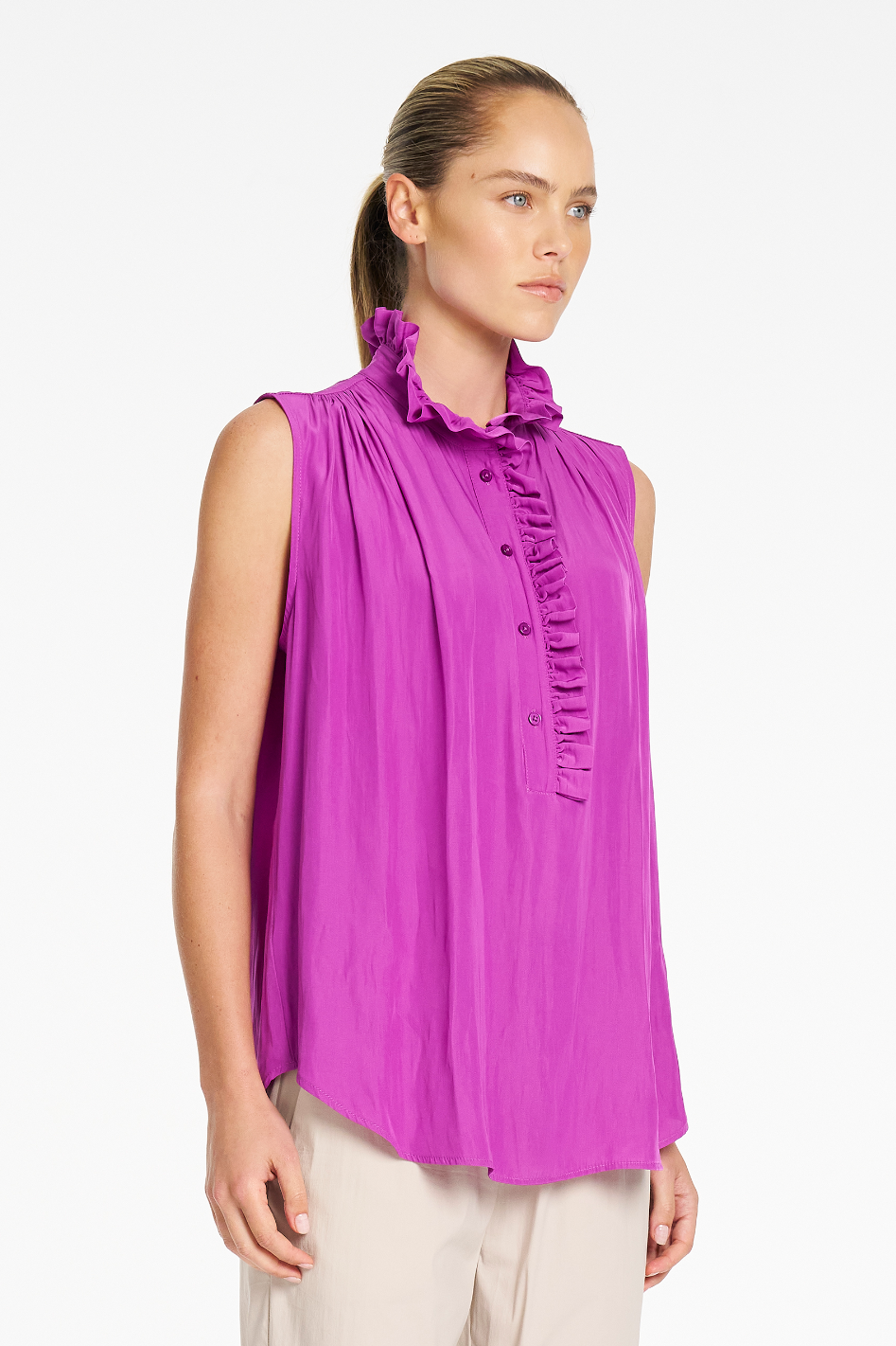 Mela Purdie Rufflet Tank in Dahlia Mache