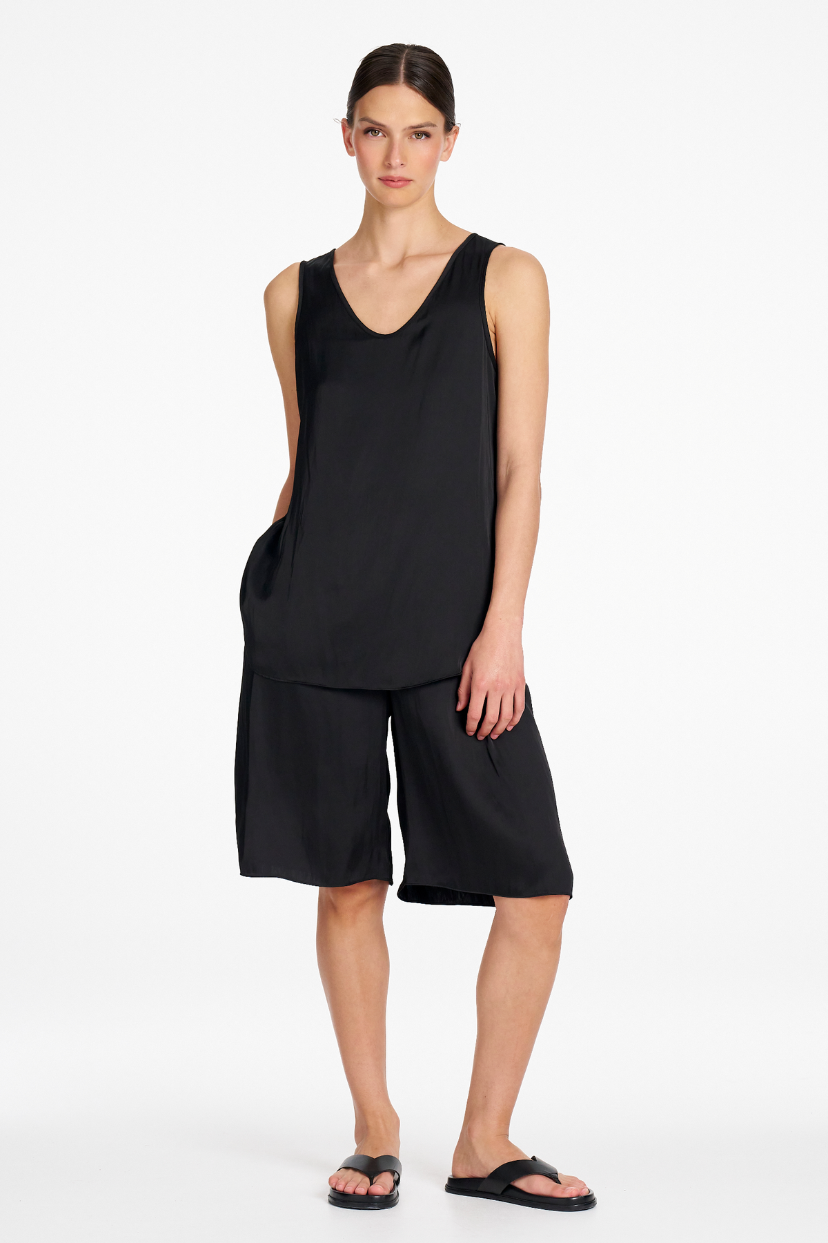Signature Mela Purdie Satin Shorts in Black Charmeuse