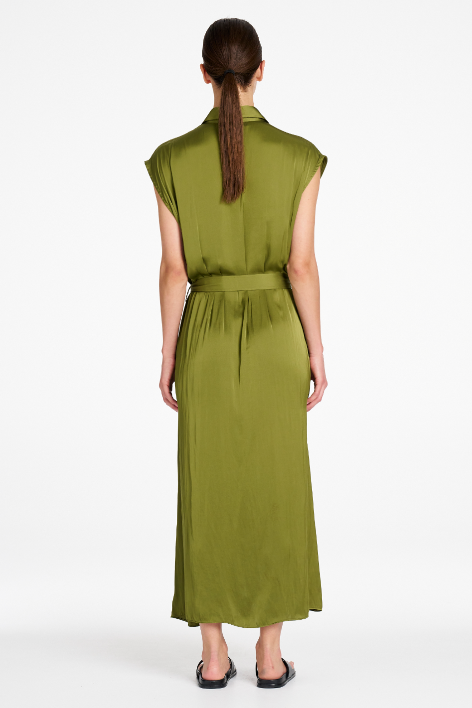 Signature Mela Purdie Tabbard Dress in Peridot Charmeuse