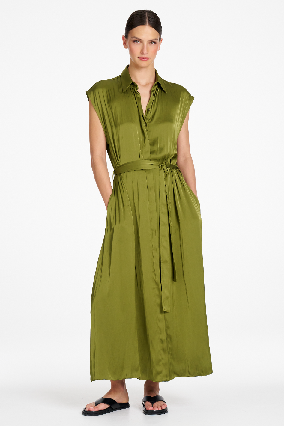 Signature Mela Purdie Tabbard Dress in Peridot Charmeuse