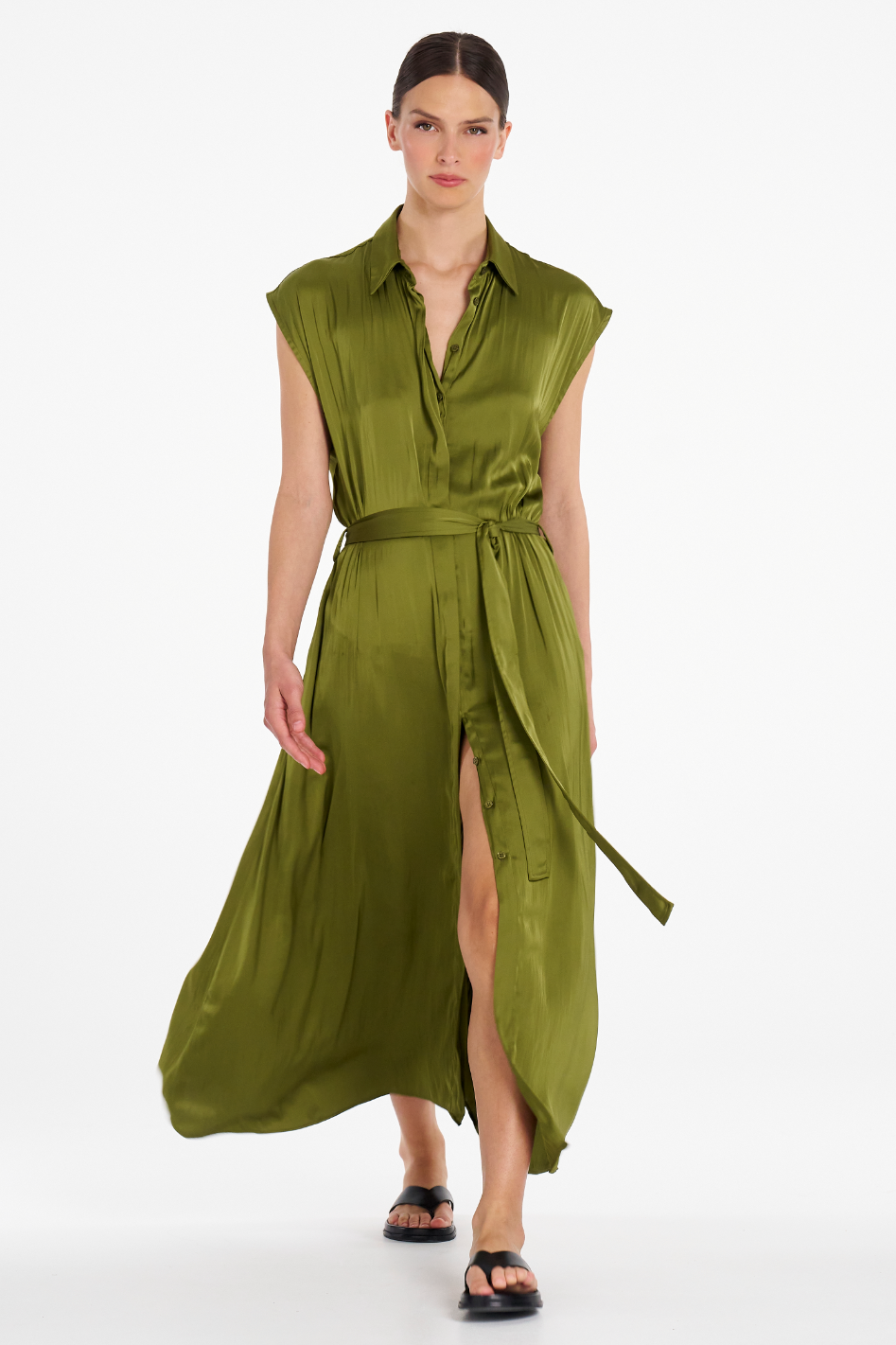 Signature Mela Purdie Tabbard Dress in Peridot Charmeuse