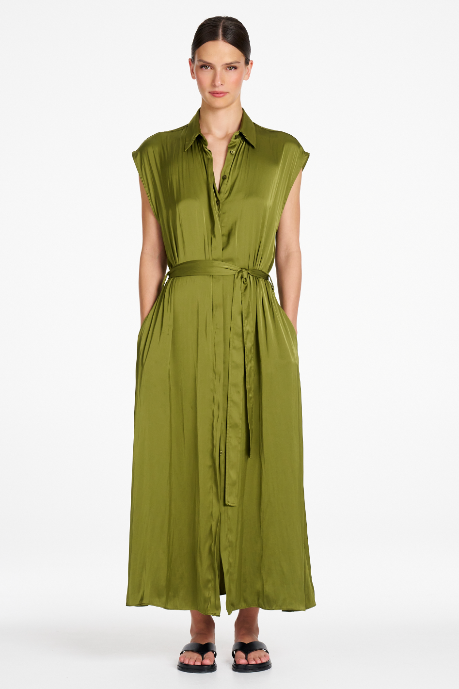 Signature Mela Purdie Tabbard Dress in Peridot Charmeuse