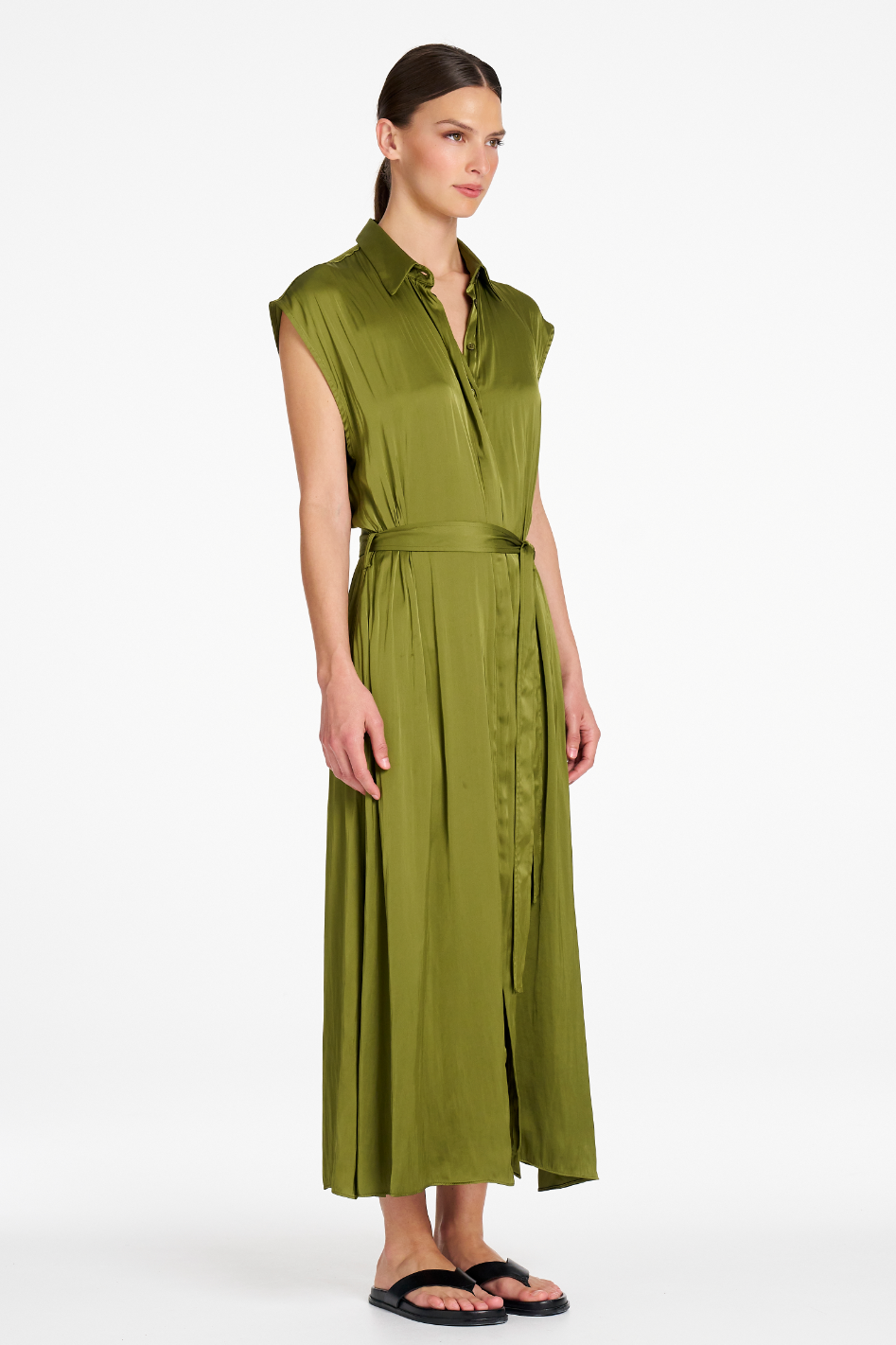 Signature Mela Purdie Tabbard Dress in Peridot Charmeuse