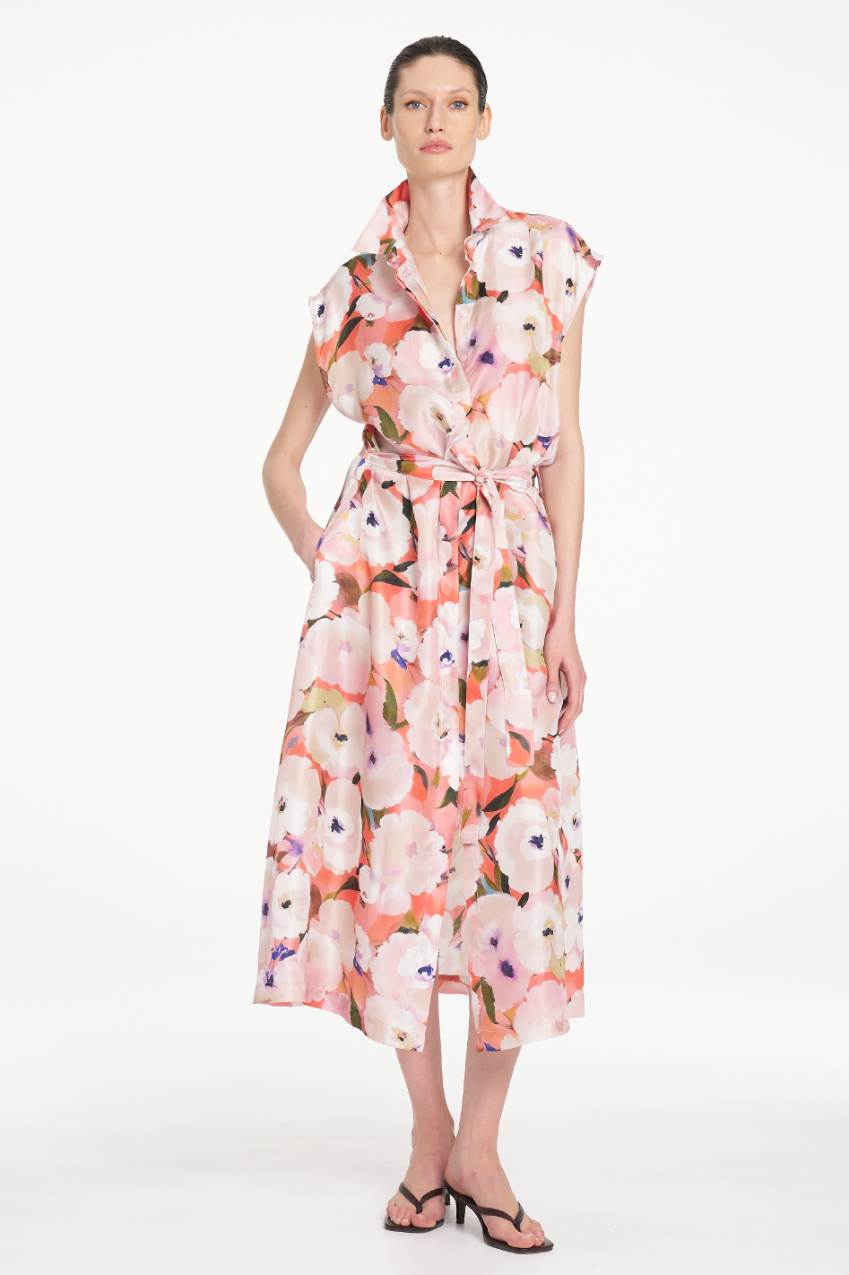 Mela Purdie Sliced Shirt Dress in Poppy Chintz Silk