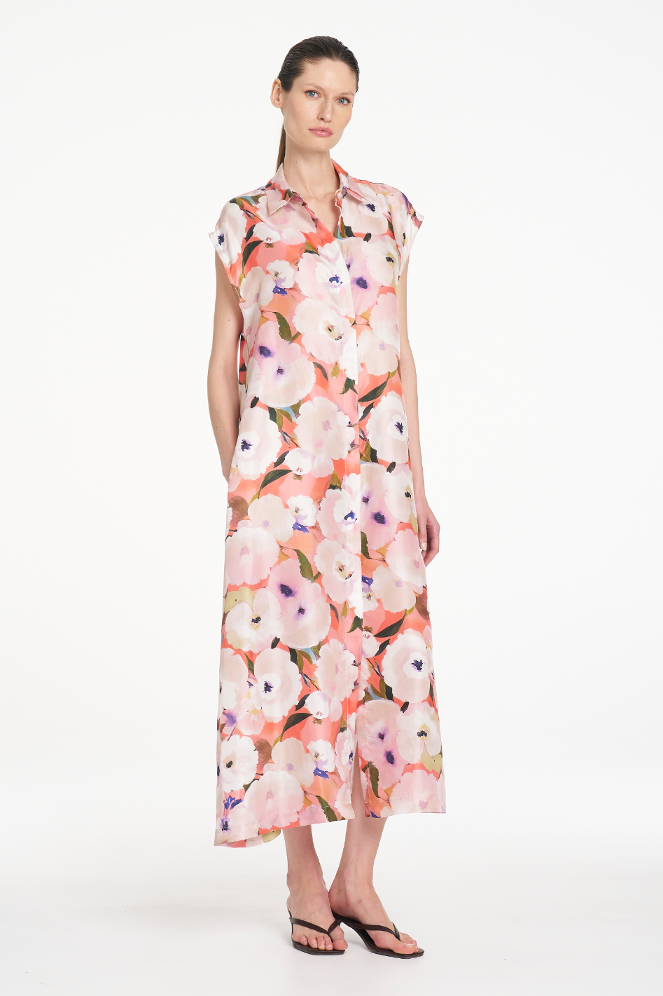 Mela Purdie Sliced Shirt Dress in Poppy Chintz Silk