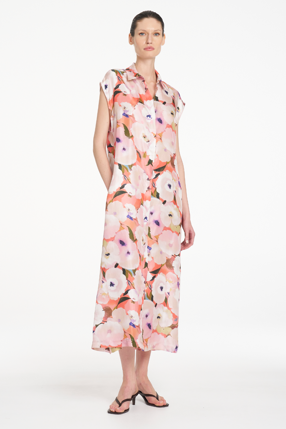 Mela Purdie Sliced Shirt Dress in Poppy Chintz Silk