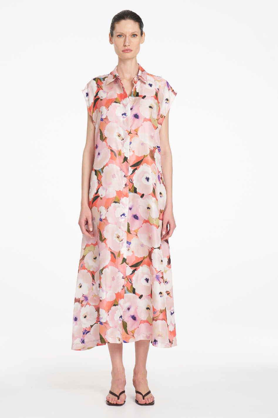 Mela Purdie Sliced Shirt Dress in Poppy Chintz Silk