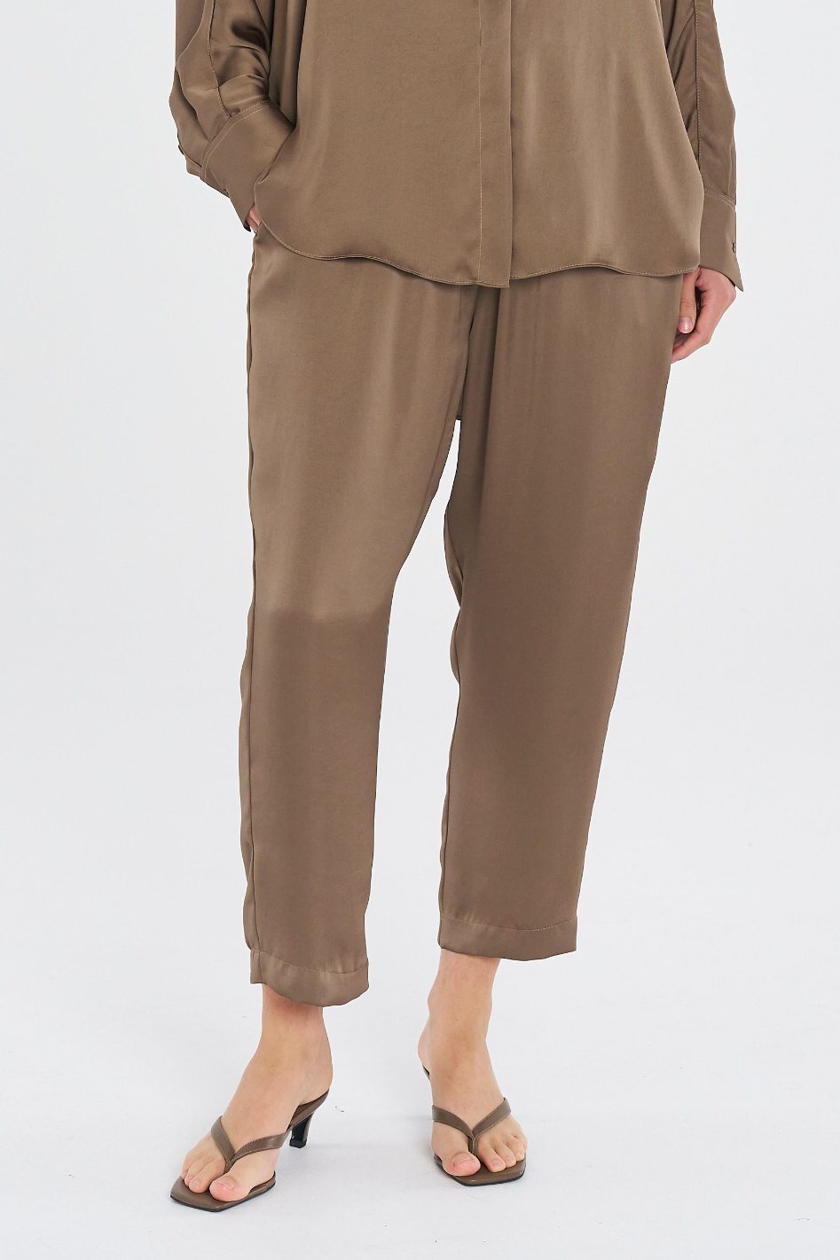 Mela Purdie Soft Capri in Mirror Satin Sepia