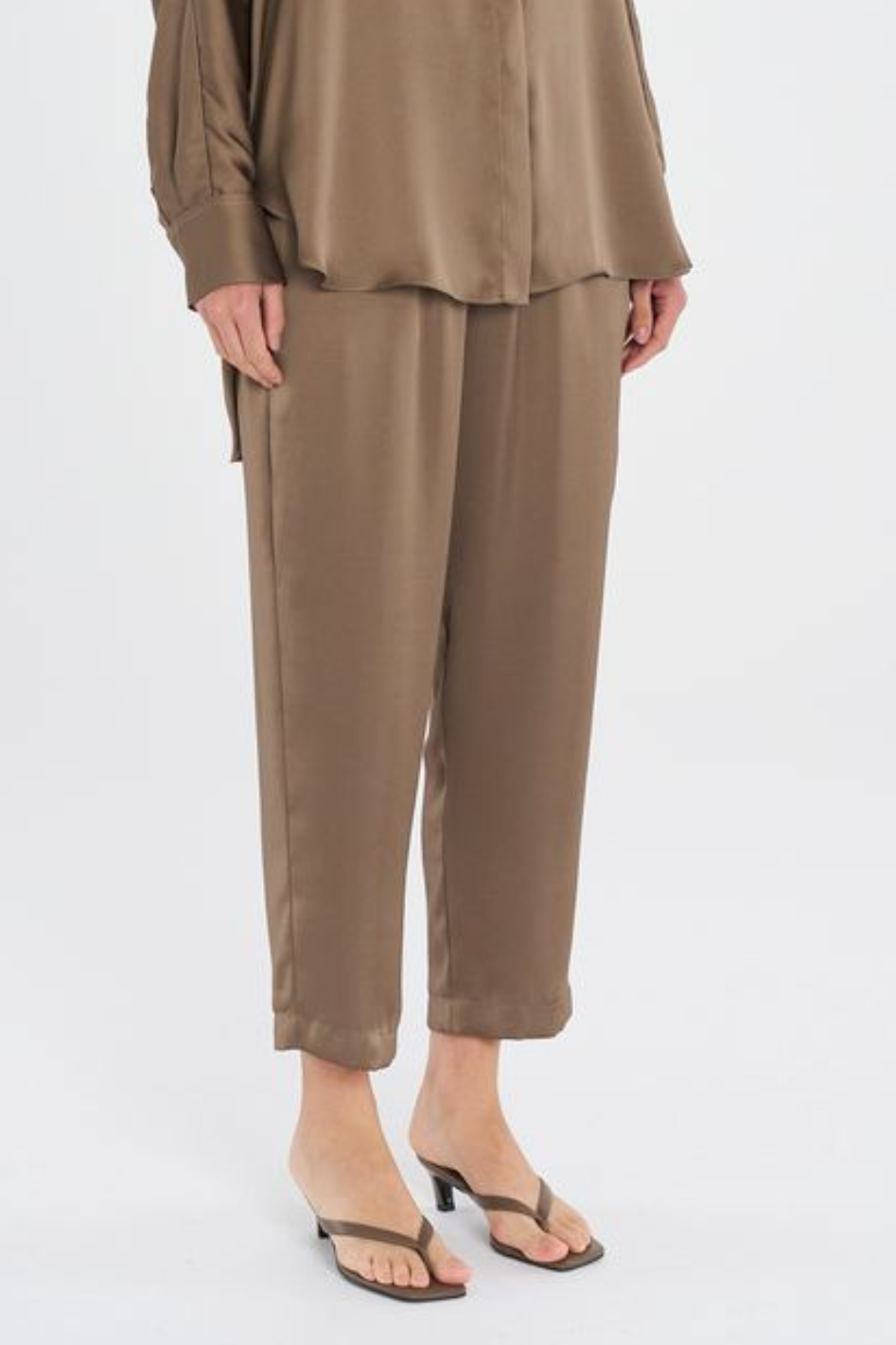 Mela Purdie Soft Capri in Mirror Satin Sepia