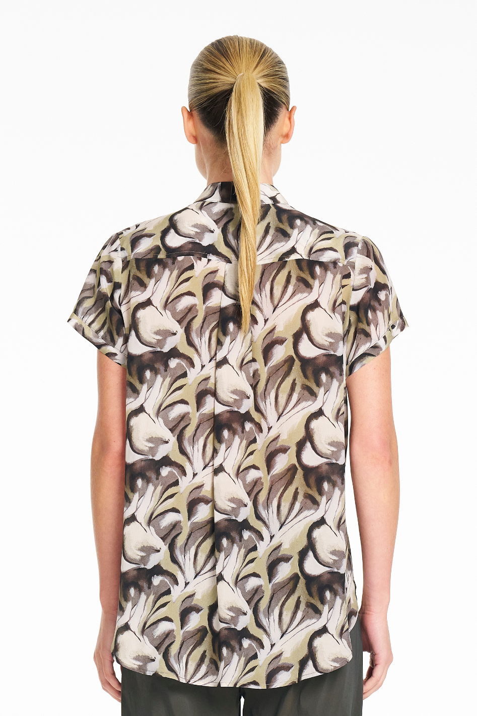 Mela Purdie Soft Stand Shirt in Bayleaf Print Silk