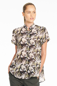 Mela Purdie Soft Stand Shirt | Bayleaf Print Silk