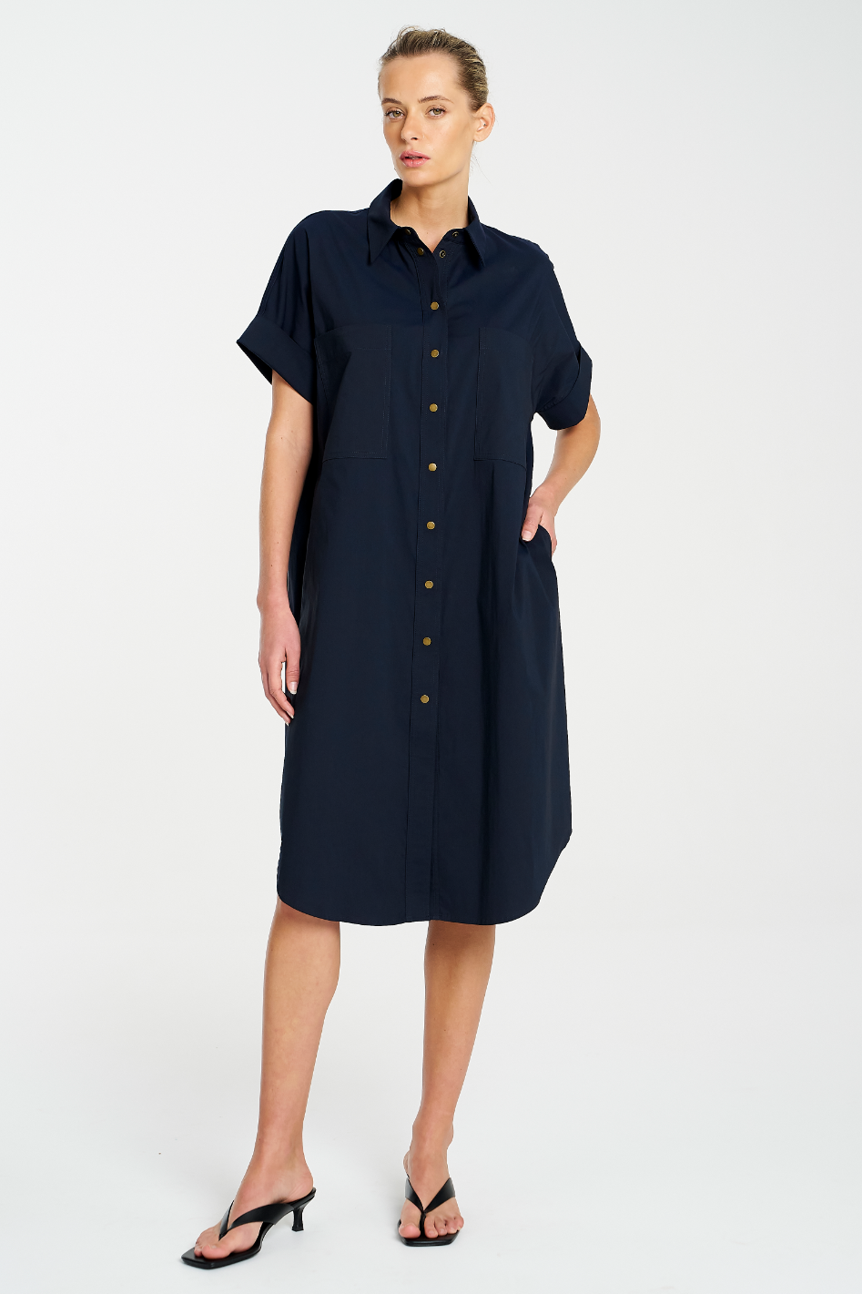 Mela Purdie Stud Shell Dress | Microprene | French Navy