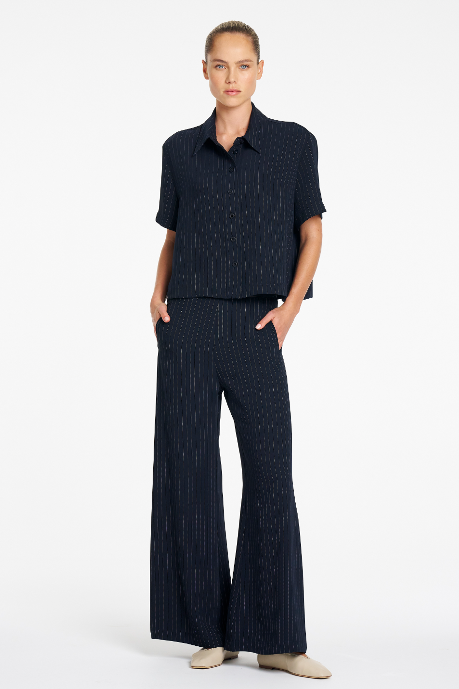 Mela Purdie Suit Pant | Suit Stripe | Navy/Chalk