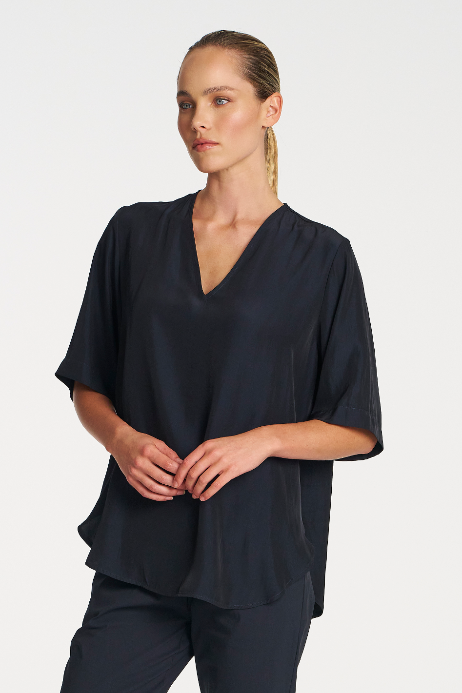 Mela Purdie Swish Plaza Top in Navy Mache