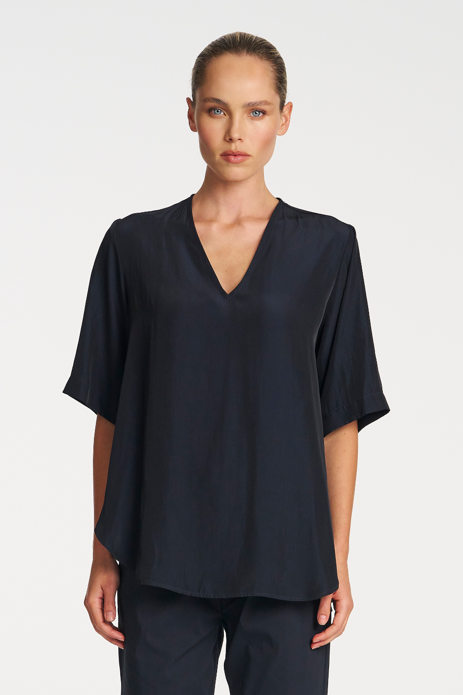 Mela Purdie Swish Plaza Top in Navy Mache