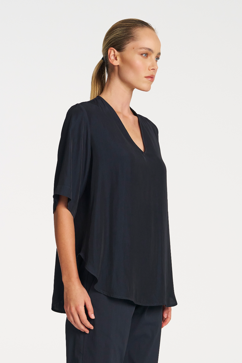 Mela Purdie Swish Plaza Top in Navy Mache