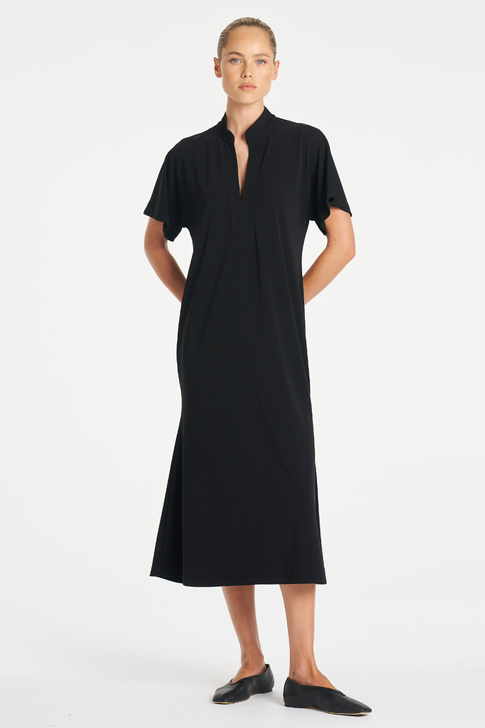 Mela Purdie Tab Flip Dress in Black Powder Knit