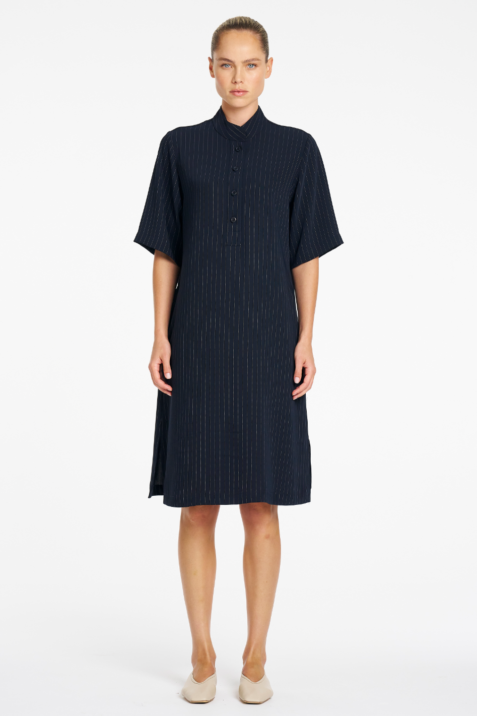 Mela Purdie Tab Plaza Dress in Suit Stripe