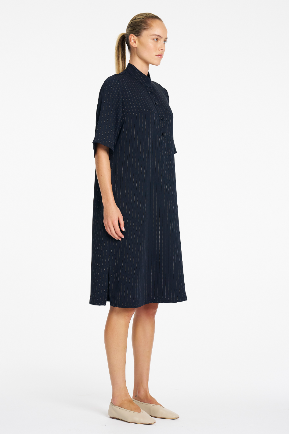 Mela Purdie Tab Plaza Dress in Suit Stripe