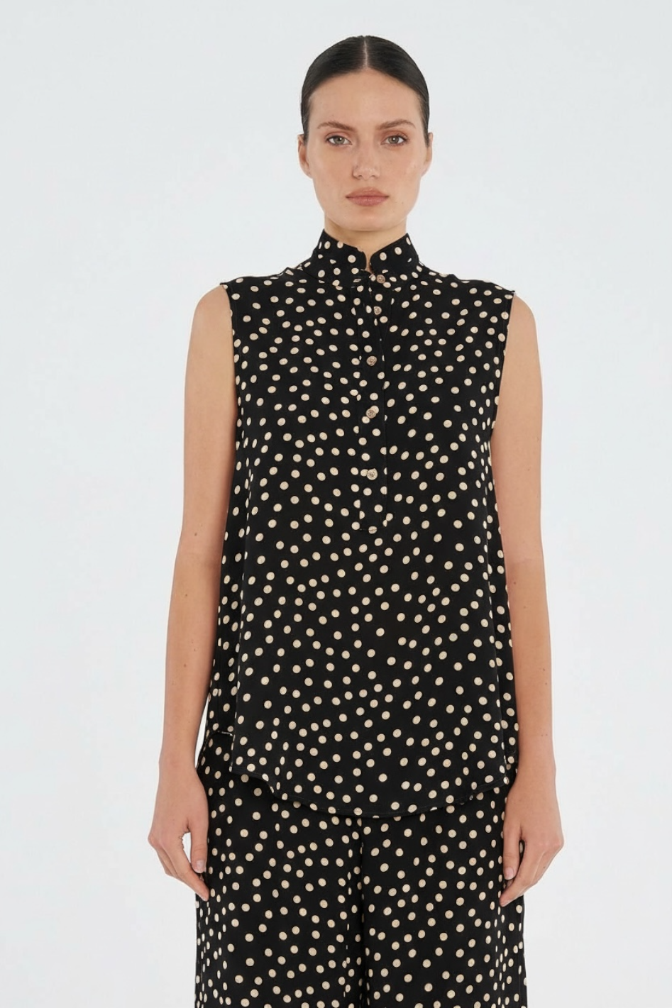 Mela Purdie Tab Slide Tank Scattered Spot Silk Print Black/Meringue