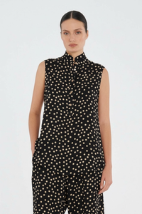 Mela Purdie Tab Slide Tank | Scattered Spot Silk Print | Black/Meringue