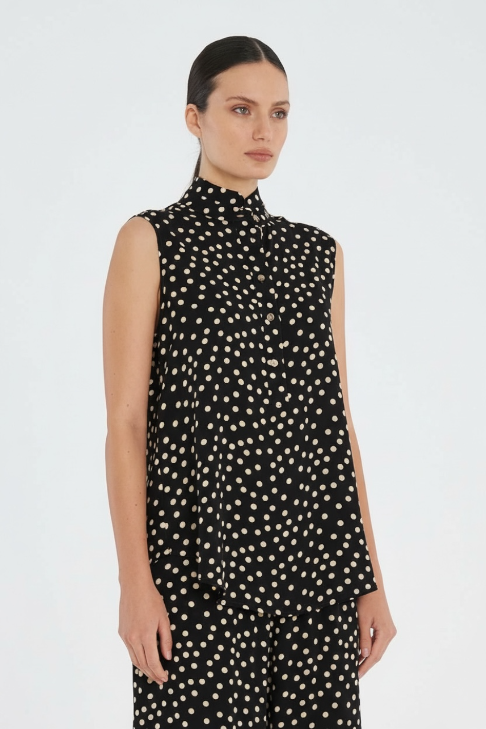 Mela Purdie Tab Slide Tank Scattered Spot Silk Print Black/Meringue
