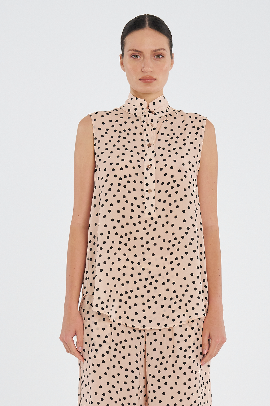 Mela Purdie Tab Slide Tank Scattered Spot Silk Print Meringue/Black