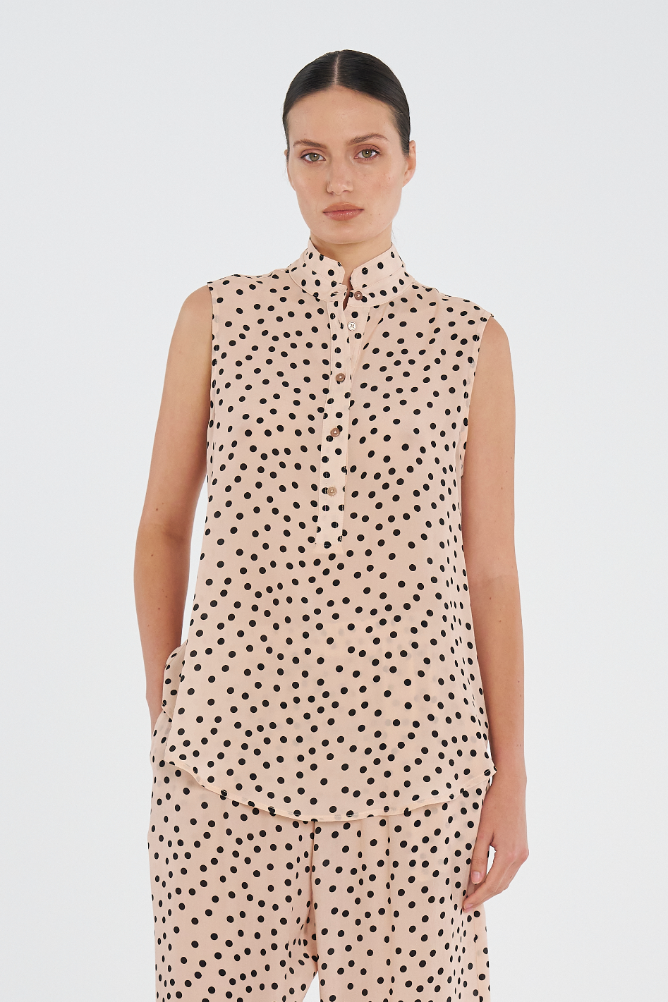 Mela Purdie Tab Slide Tank Scattered Spot Silk Print Meringue/Black