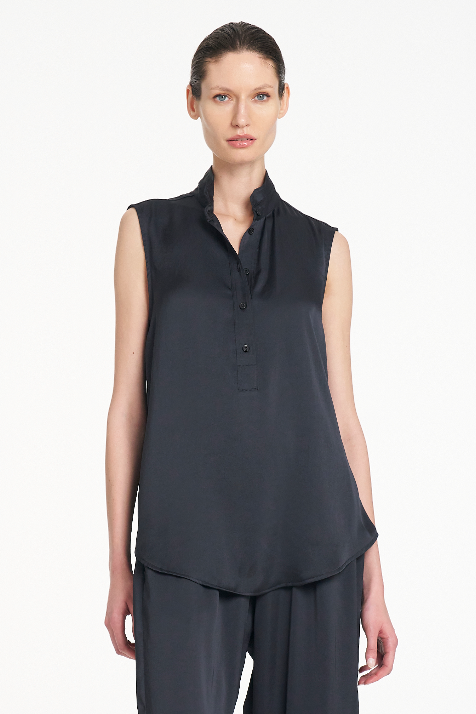 Mela Purdie Tab Slide Tank in Navy Mirror Satin