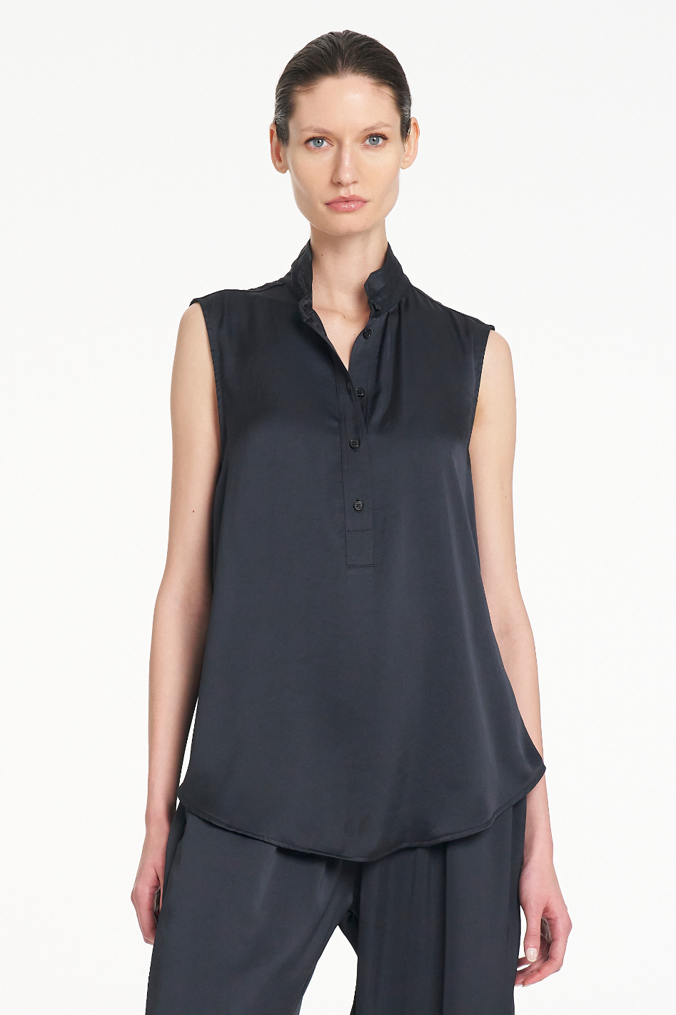 Mela Purdie Tab Slide Tank in Navy Mirror Satin