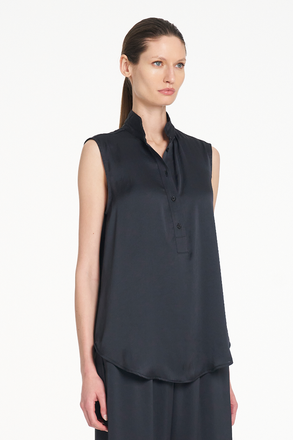 Mela Purdie Tab Slide Tank in Navy Mirror Satin
