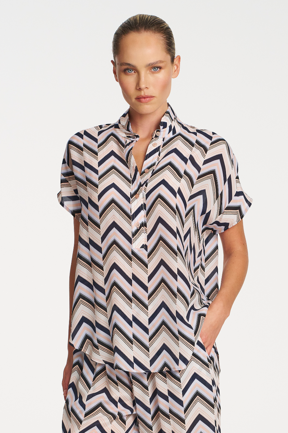Mela Purdie Tab Stand Shell in Pleat Print Silk