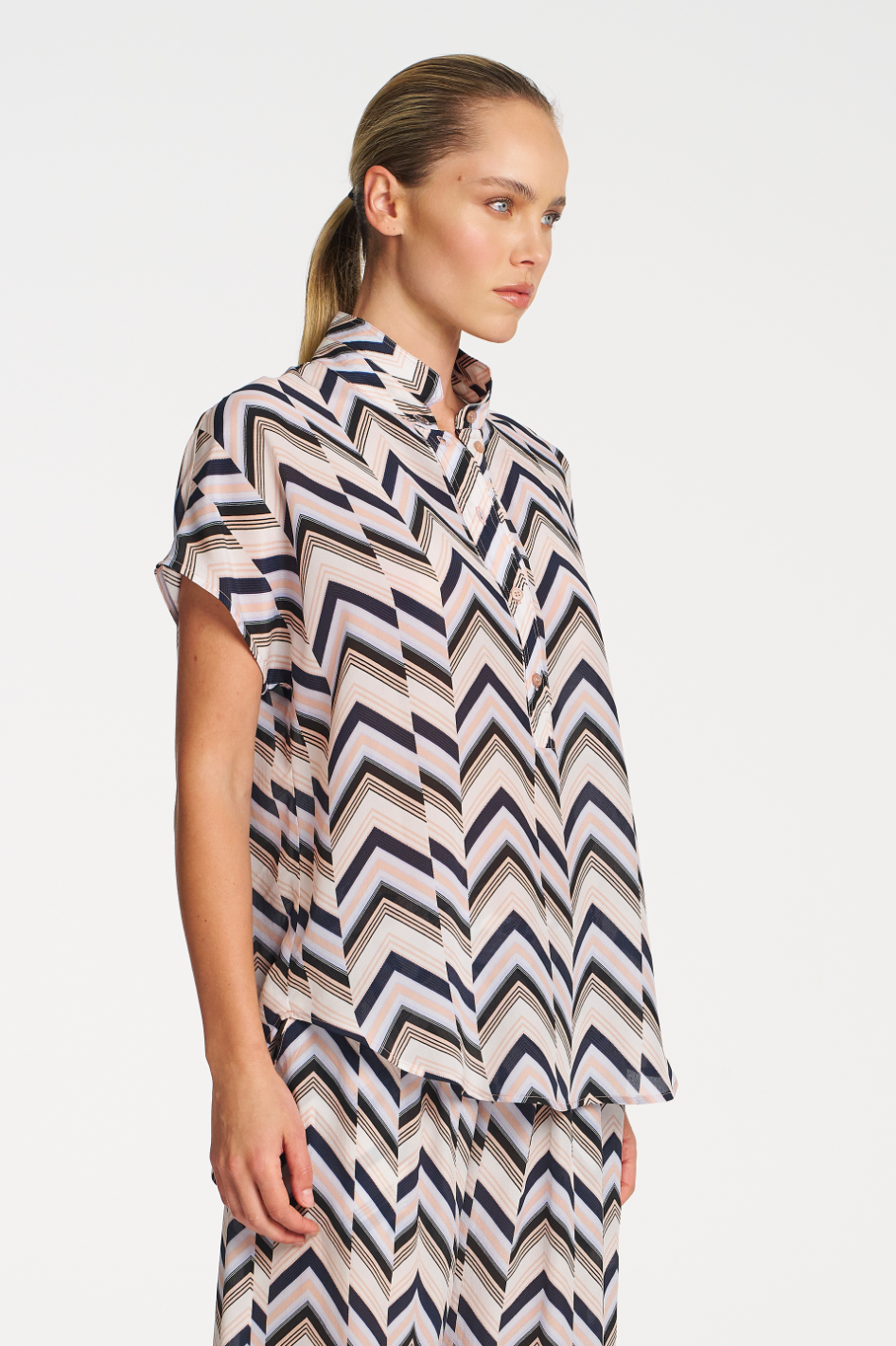 Mela Purdie Tab Stand Shell in Pleat Print Silk